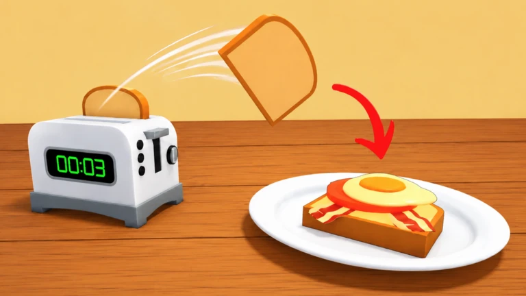 Bread moving through a giant toaster in My Giant Sandwich